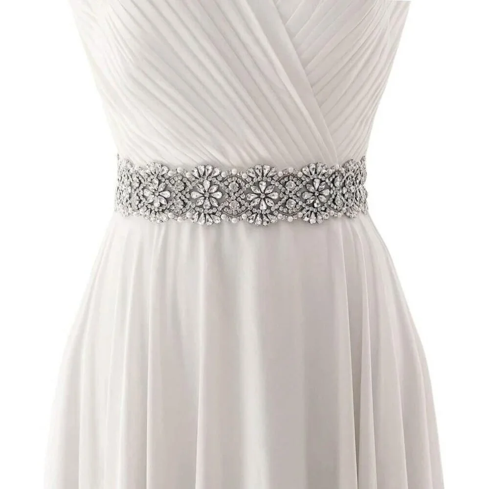 Bridal Sash Belt For Wedding Crystal Rhinestone Waist Cincher on Satin Adjust